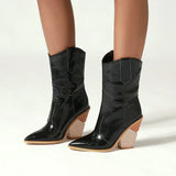 Autumn Women Boots Pu Leather Wedge High Heel Ankle Boots Winter Cowboy Boots Fashion Western Boots Woman Denim