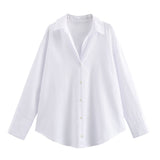 Summer New Women's Cotton Loose Leisure Long-Sleeved Oxford Shirt