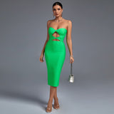 Out Midi Bandage Dress Women Green Bodycon Dress Evening Party Elegant Sexy Midi Birthday Club Outfit 2022 Summer