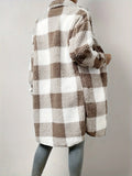 And Winter Buckle Collar Plush Lattice Coat Loose Temperament Commute Long Coat