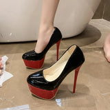 Zingj Autumn New Style High Heel Single Shoes Female Spell Color Fine Heel Sexy Single Shoe Waterproof Platform Ultra High Heel Nightclub Women's Shoes Tide-Outfit