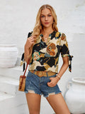 New Wish Women's Fashion Print Casual 24 Years V Leader Mouth Tied Knot Jacket