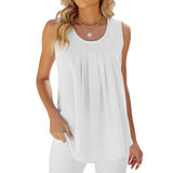 Zingj 2024 Summer New Round Collar Sleeveless Solid Color Casual Chiffon T-Shirt Vest-Outfit