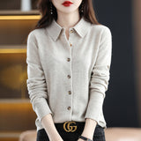 Zingj And Autumn POLO Collar Knit Shirt With Loose Long-Sleeved Sweater Non-Cashmere Cardigan Temperament Lapel Coat-Outfit