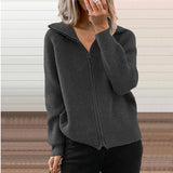 Zingj Winter New Striped Casual Coat Loose Sweater Zipper Cardigan Long Sleeve Lapel Sweater Woman-Outfit
