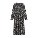 2021 spring women dress long sleeve midi dress floral printing single breasted v-neck korean fashion