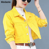 Jackets Coats For Women Autumn Female Long Sleeve New Short Jacket Pink Yellow Pockets Casual Lady Denim Coat