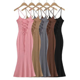 Zingj Trendy Women's Dress Sexy Back Tie Rope Halter Skirt Fashion Pure Fashion Hot Girl Fishtail