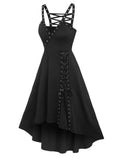 Fire Print Eyelets Asymmetric Dress Irregular Zippered Gothic Jurken Streetwear Femme