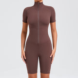 Zingj Belly Design Short Sleeve Zip Yoga Suit Women's Dance Sports Fitness Suit 50210- Outfit