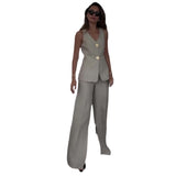 Zingj Summer New Solid Color Sleeveless Slim Vest Temperament Commuter Suit Pants Suit-Outfit