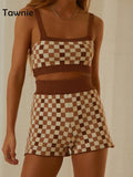 2022 Summer Y2K Knitted Print Shorts Suit Women Casual Tracksuit Sexy Strap Crop Top Shorts Two Piece Set Beach
