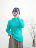 Folded Women's Clothing New Simple Classic Long-Sleeved Top Lady High-End Wrinkle Bottom Shirt
