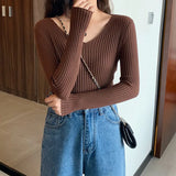 Basic B-neck Solid Autumn Winter Pullover Women Female Knitted Ribbed Sweater Slim Long Sleeve Badycon High Quality