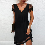 Dresses for Women V Neck Lace Sleeves Short Dress Women Spring Summer Sexy Ladies Short Sleeve Black Party Dress