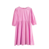 Babydoll Dress 100% Cotton Woman O-neck Short Mini Dress Lantern Sleeve Blouses Female A-line Ladies Dresses Summer