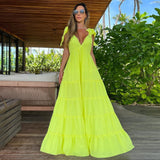 Women V Neck One Piece Dress Strappy Backless Bow Beachwear Women Party Dresses Casual Summer Clothing Fashion Long