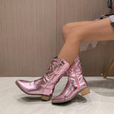 Autumn New Large-Size Women's Barrel Solid Color Pointed Casual Martin Boots Coarse Heel