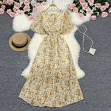 Zingj Wind Temperament Sweet Broken Flower V Collar Dress Beach Vacation Snow Spinning A Word Long