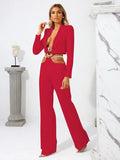 Women's Black Fashion Suit Women's Feeling Small Suit Short Top Chain Belt Casual Trousers Two-Piece