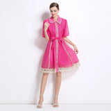 New Famous Summer Retro Collar Single Buckle Lace Lantern Sleeve