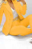 Work Two Pice Sets 2023 Spring Autumn Top Black Blazer Femme Long Pants Blazer Femenino Suit Work Outfits Elegant