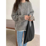 New Ultra-Soft Special Grade Sheep Velvet Korean Version Of Loose Thin Solid Color Base Round Collar Knitted