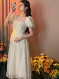 French Style Women Elegent Party Prom Midi Dress Female Fashion Fairy Chic A Line Clothes