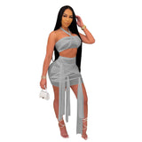Zingj New Women's Perspective Mesh Bandage Dress Strapless Skirt Two-Piece