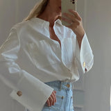 Zingj Spring 2023 Long-Sleeved Double Pocket Shirt Fashion Design Sense Niche White Shirt Top-Outfit