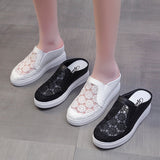 New Baotou Rear Empty Slippers Mesh Breathable Embroidered Sandals Heightened Spot Slippers With Thick