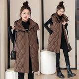 Autumn And Winter Large Size Plus Thick Cotton Clothing Korean Version Of The Long Knee Vest Girls Sleeveless Cotton Vest Coat-Outfit
