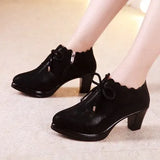 Plus Size 33-43 Block Heel Deep Mouth Platform Pumps Women Shoes 2021 Black High Heels Shoes Ladies Leather Shoe