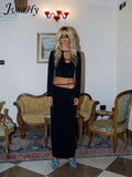 Women Autumn 2023 New Chic Y2K Black Simple Sexy&High Street Casual Elastic Skinny Bandage T-Shirt&Straight Skirt