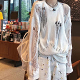Knitted Sweater Women Spring Summer Simple Casual Hole Loose Drop Feeling Thin Line Knitted Sweater Niche Top