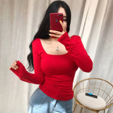 2021 T shirt Women Clothes Sexy Slim Cotton Long Sleeve Casual White Female T-Shirt Summer Tops Black Tee Shirt