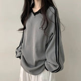 Polo Collar Embroidered Waffle SweatshirtsOutfit