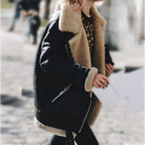 Suede Leather Jackets Female Faux Shearling Sheepskin Coats Autumn Winter Lambs Wool Short Motorcycle Coats