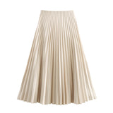 New Folding Solid Color Mid-Rise Mid-Swaist Mid-Summer Skirt Skirt