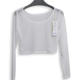 Women Sexy Slim Semi-transparent Mesh Crop Tops Tshirt Girl Long Sleeve Cropped Stretchy T-Shirts Tees Top for