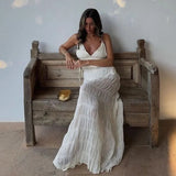 White Ruched V-neck Strap Maxi Dress-Outfit