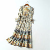 Queens Women Elegant Lace-up Tassel Floral Print Beach Long Bohemian Maxi Dress Ladies Rayon Boho