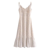 New Streetwear Chic Floral Printed Sling Midi Dress Women Fashion Casual Style Ruffles V-neck Chiffon Dresses