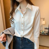 Women Solid White Blouse Tops Office Lady Work Chiffon Button Summer Short Sleeve Yellow Red Female Blouses Shirts