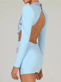 Hollow Out Backless Blazer Dress For Women Robe Autumn Notched Collar Full Sleeve Bodycon Party Mini Dress