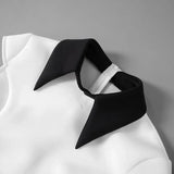 White Collar Contrast Short Sleeve Mini Dress-Outfit