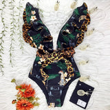 Sexy One Piece Swimsuit Women Swimwear Push Up Monokini Ruffle Swim Suit Bathing Suit Summer Beach Wear