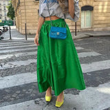 Zingj Women's Wear 2024 New Satin Green Skirt Skirt Female Summer Simple And Versatile High Waist Big Umbrella Skirt-Outfit