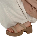 Real Soft Leather Elegant 2025 Retro Thick Foot Increased A Word Drag Female Summer Fairy High Heel Outside Wearing Beach