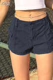 Streetwear Bodycon Solid Sexy Low Waist Cargo Shorts Women Casual Pocket Summer Shorts Elegant Club Party Short